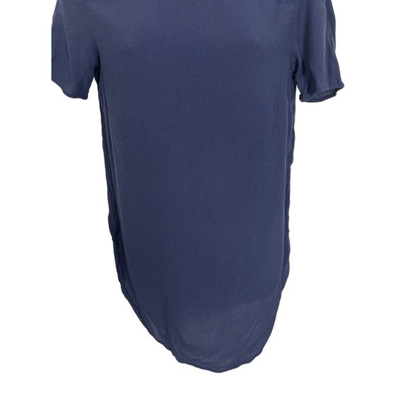 H&M Short-sleeved Blouse Top Navy Blue Viscose Size 4 Rounded Hem Keyhole Back - Picture 4 of 12